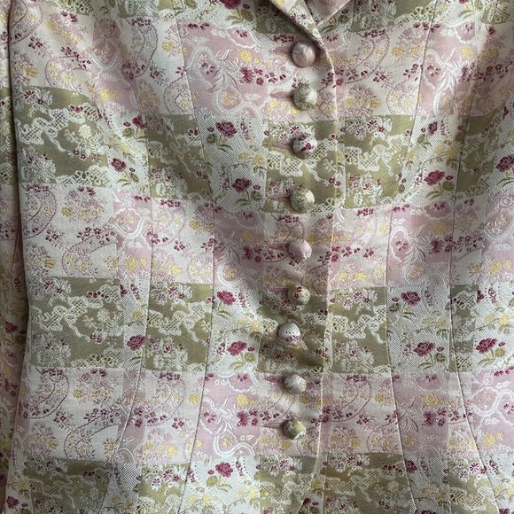 PAULE VASSEUR Pale Gold Rose Embroidered SILK Dress & Jacket Suit Size 40 - Picture 4 of 6